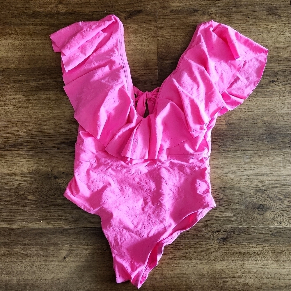Trina Turk Monaco Ruffle Plunge One Piece Swimsuit -Palm Tree - Picture 4 of 8
